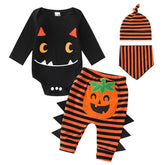 Baby's Long Sleeve Hatshirt Pumpkin Trousers Hat Spit Towel Four-Piece Set