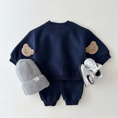 small and medium-sized children's cute bear cotton children's clothing sweater pants two-piece set