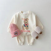 Cute cartoon fleece-lined sweater sports suit two-piece suit