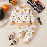 Halloween Children's Wear 2024 Autumn New Baby Halloween Element Pumpkin Ghost Print Long Sleeve suit