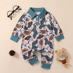 Baby Cowboy Polo Short Print Romper
