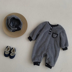 Baby plush warm romper+ hat