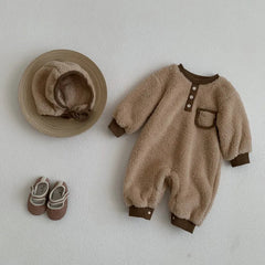 Baby plush warm romper+ hat