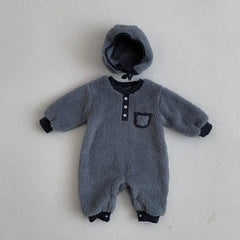 Baby plush warm romper+ hat