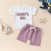 Letter Printed Short-sleeved Solid Color Shorts for Boys and Girls Summer Fashionable Two-piece Five-color Available