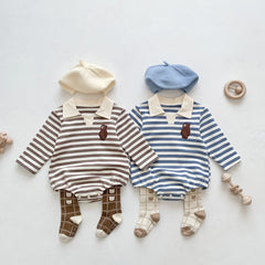 Baby Striped Lapel Bodysuit