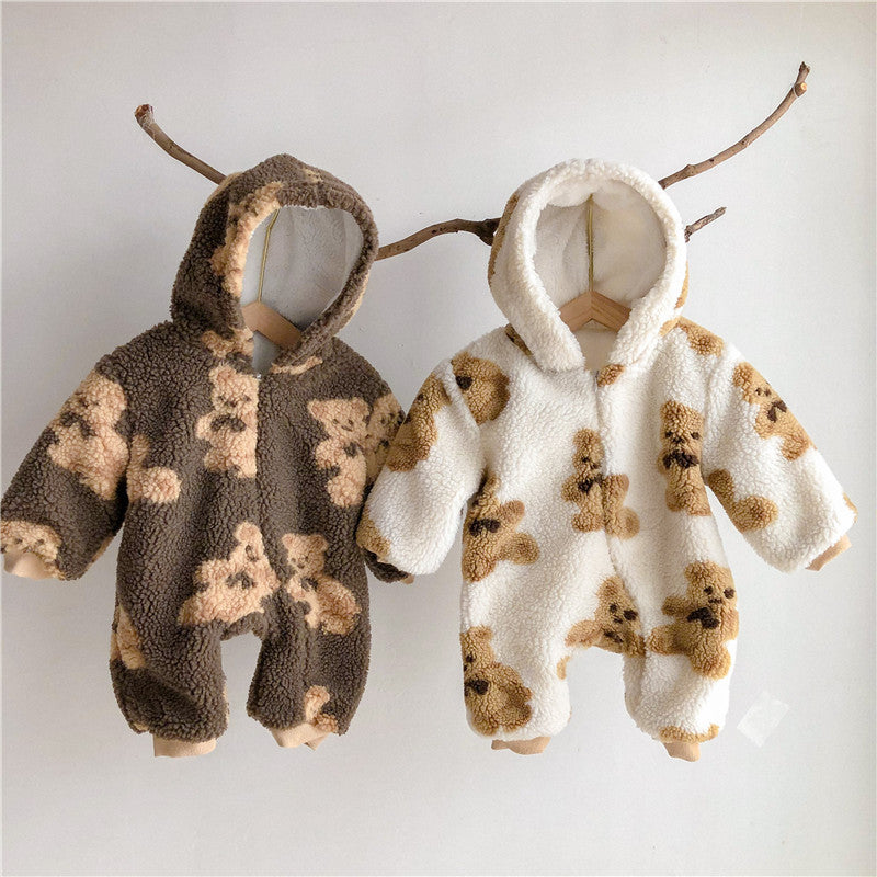 Baby Lamb Wool Bear Print Romper