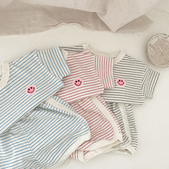 2-Piece Baby Stripes Smiley Print Set