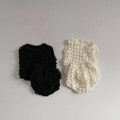 2pcs Baby Bubble Square Neck Set