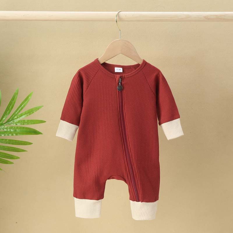 Baby Solid Color Zipper Romper