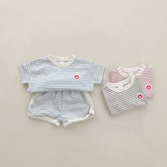 2-Piece Baby Stripes Smiley Print Set