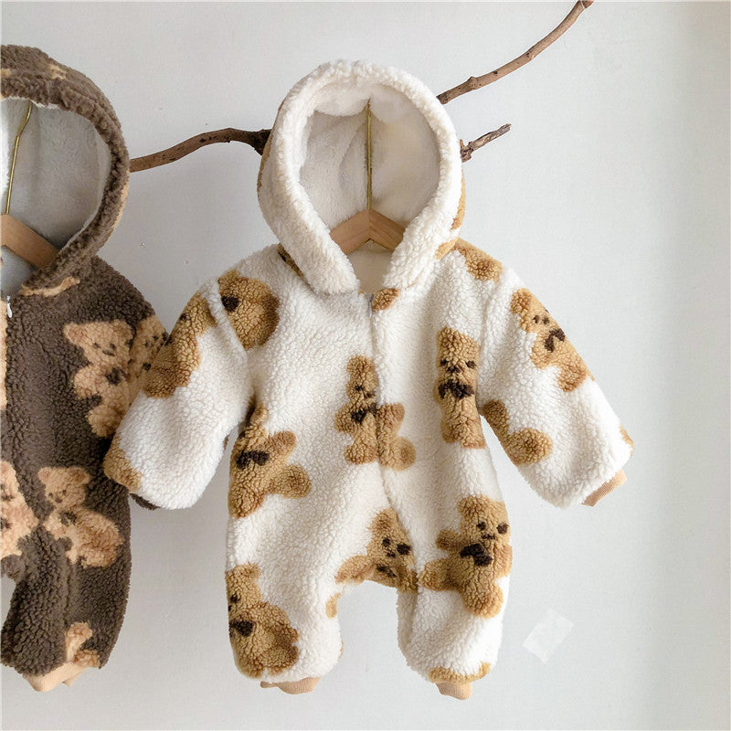 Baby Lamb Wool Bear Print Romper