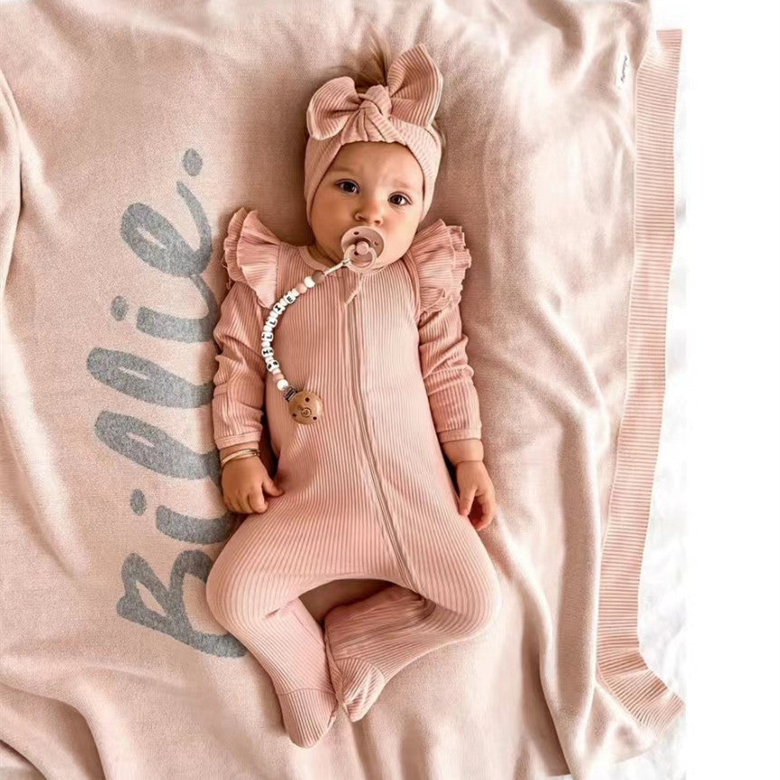 Baby Solid Color Romper +Headband