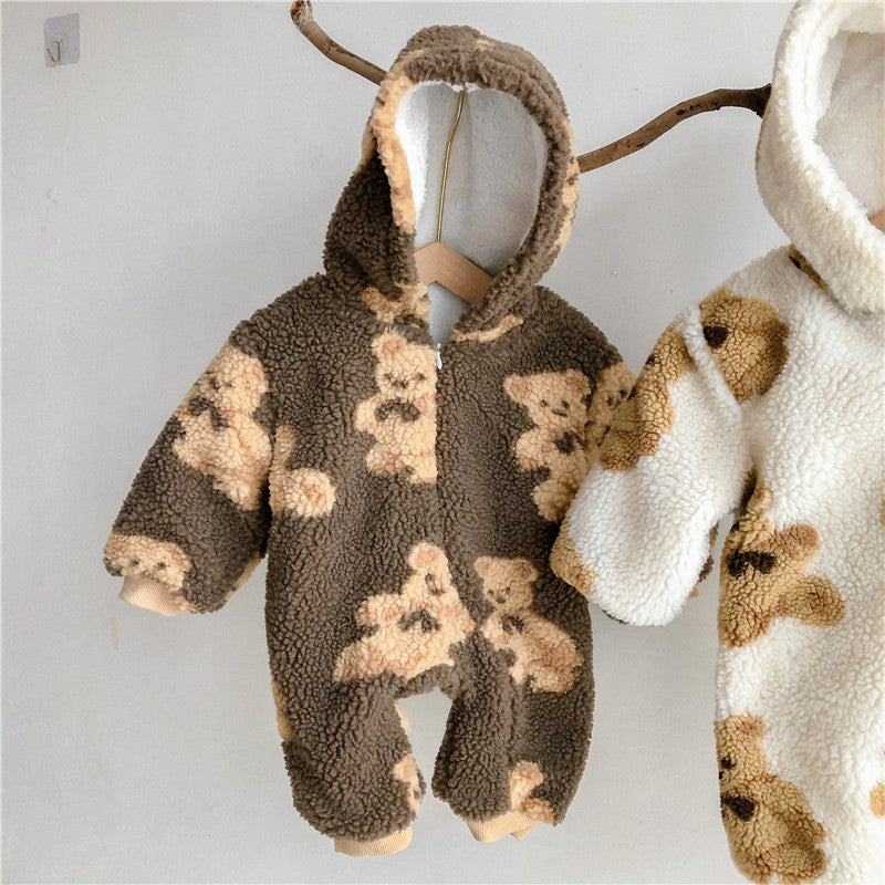 Baby Lamb Wool Bear Print Romper