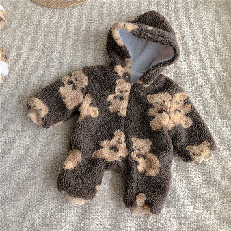 Baby Lamb Wool Bear Print Romper