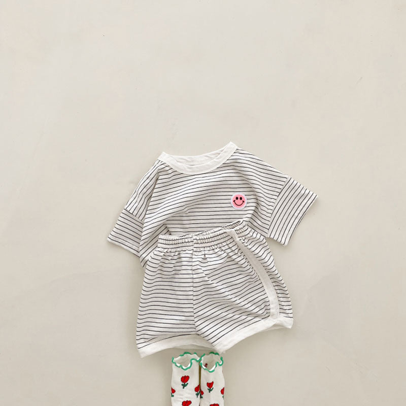 2-Piece Baby Stripes Smiley Print Set