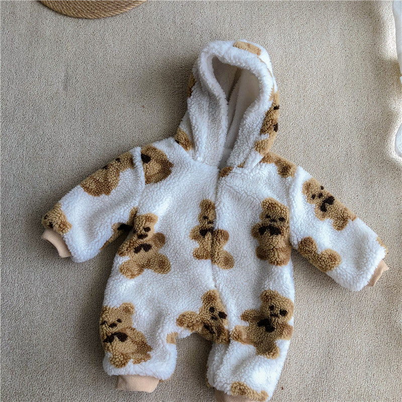 Baby Lamb Wool Bear Print Romper