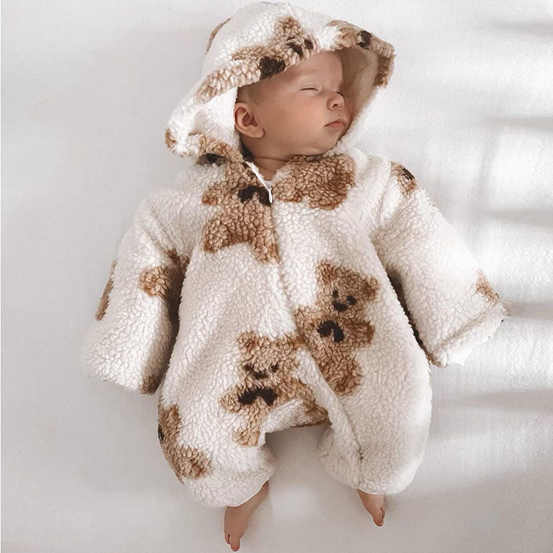 Baby Lamb Wool Bear Print Romper