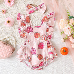 Baby Cartoon Pumpkin Flying Sleeve Triangle Climbing Suit Headwear