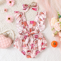 Baby Cartoon Pumpkin Flying Sleeve Triangle Climbing Suit Headwear