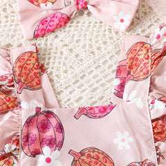 Baby Cartoon Pumpkin Flying Sleeve Triangle Climbing Suit Headwear