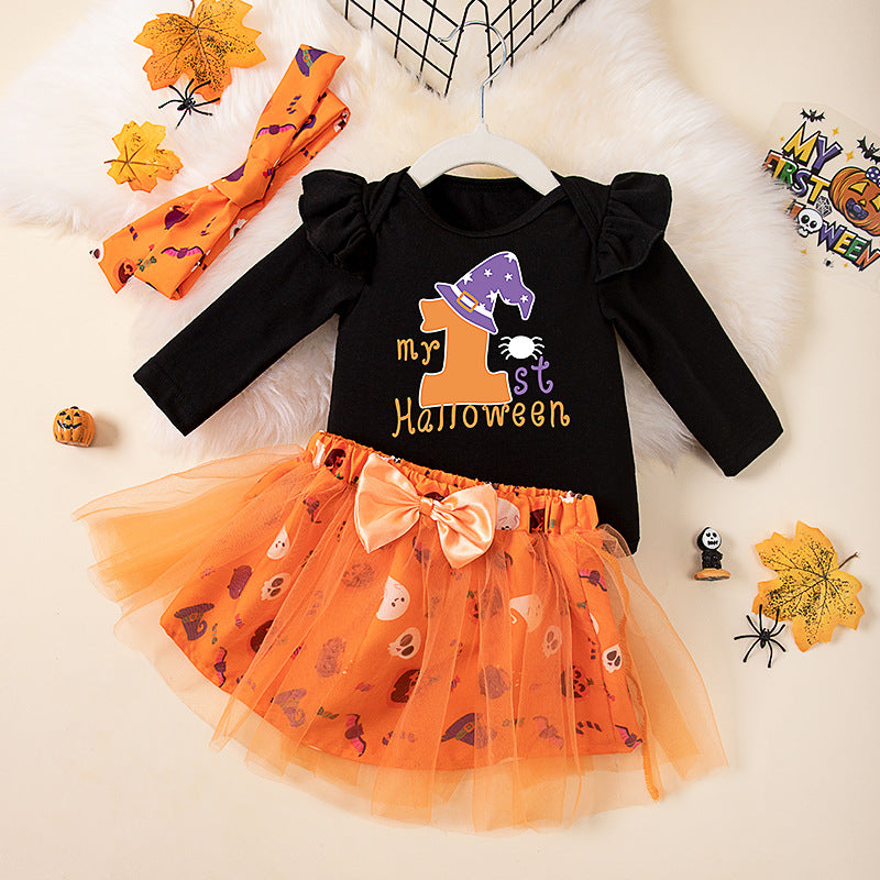 Baby Party Dress Cartoon Pumpkin Witch Hat Hatshirt Skirt suit
