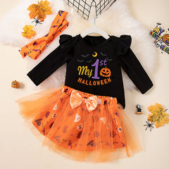 Baby Party Dress Cartoon Pumpkin Witch Hat Hatshirt Skirt suit