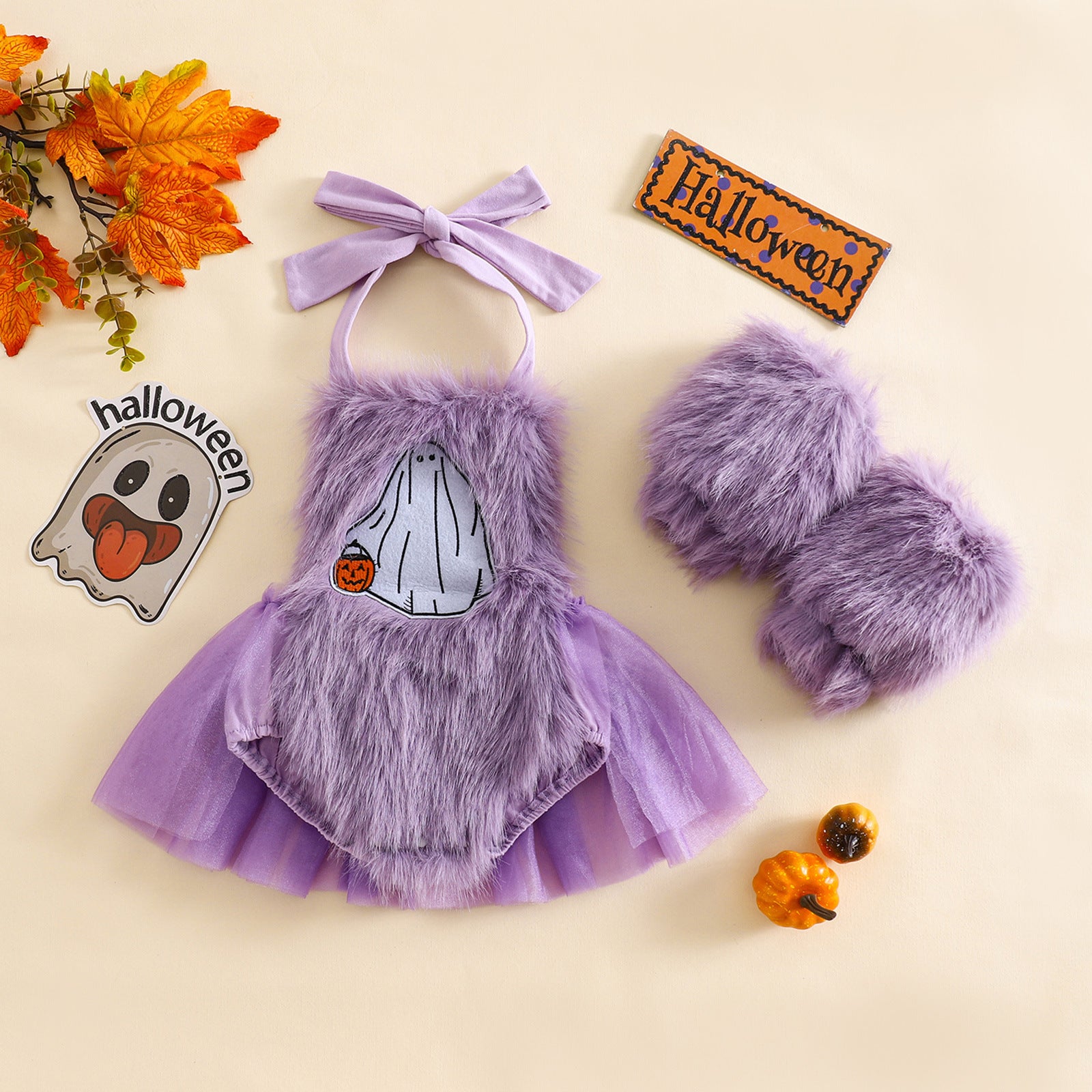Baby's two-piece plush cute climbing gloves