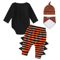 Baby's Long Sleeve Hatshirt Pumpkin Trousers Hat Spit Towel Four-Piece Set