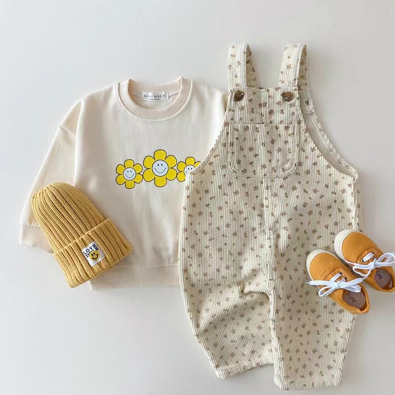 Children's clothing autumn and winter floral Denim strap pants