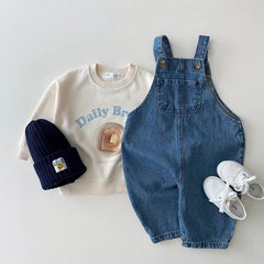 Children's clothing autumn and winter floral Denim strap pants