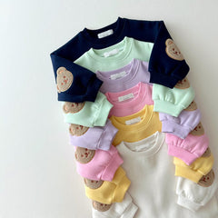 small and medium-sized children's cute bear cotton children's clothing sweater pants two-piece set
