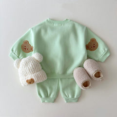 small and medium-sized children's cute bear cotton children's clothing sweater pants two-piece set