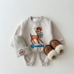 Cute cartoon fleece-lined sweater sports suit two-piece suit