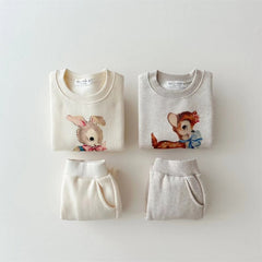 Cute cartoon fleece-lined sweater sports suit two-piece suit