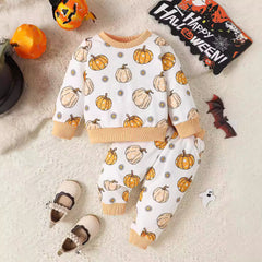 Halloween Children's Wear 2024 Autumn New Baby Halloween Element Pumpkin Ghost Print Long Sleeve suit