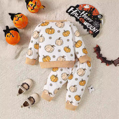 Halloween Children's Wear 2024 Autumn New Baby Halloween Element Pumpkin Ghost Print Long Sleeve suit