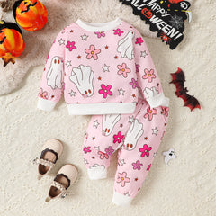 Halloween Children's Wear 2024 Autumn New Baby Halloween Element Pumpkin Ghost Print Long Sleeve suit