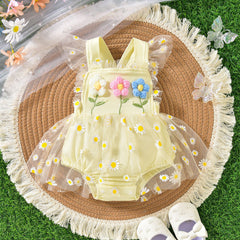 Baby Girl Party Dress Cute Sling Three Flowers Stitching Mesh One-piece Dress