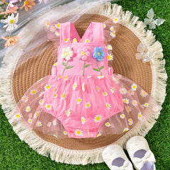 Baby Girl Party Dress Cute Sling Three Flowers Stitching Mesh One-piece Dress