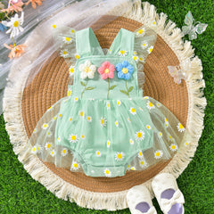 Baby Girl Party Dress Cute Sling Three Flowers Stitching Mesh One-piece Dress