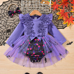 Baby Girl Halloween Party Dress Pit Strip Stitching Mesh Dress