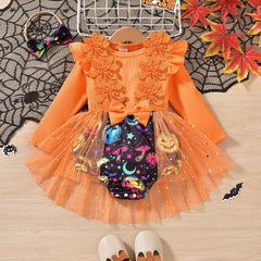 Baby Girl Halloween Party Dress Pit Strip Stitching Mesh Dress