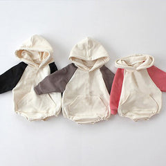 Baby Splicing Sleeve Hooded Bodysuit