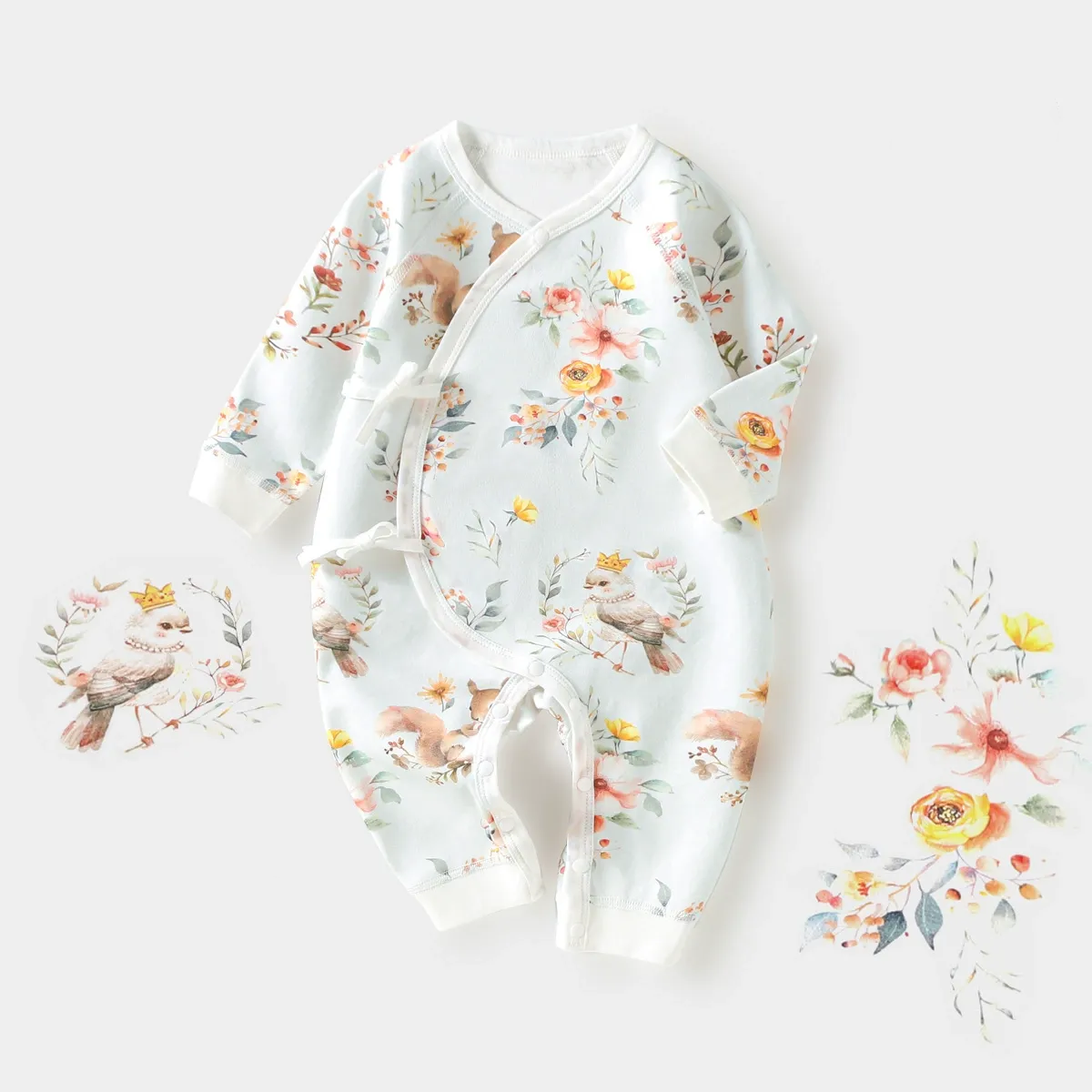 Baby Newborn Parrot Necklace Print Romper