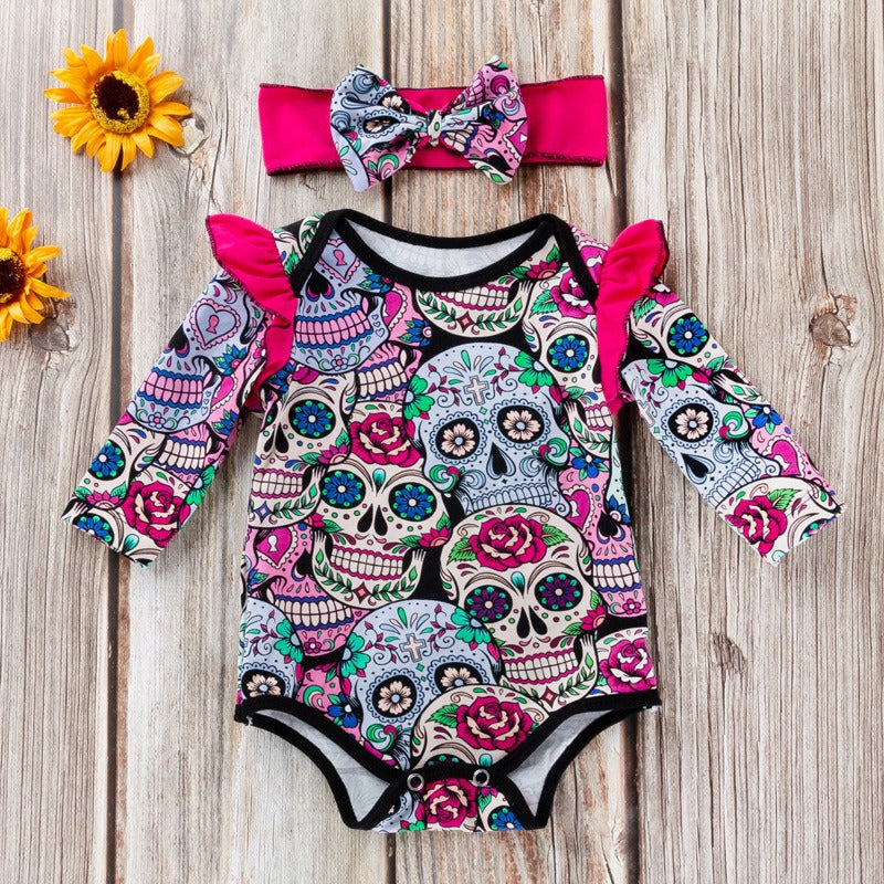 Baby Halloween Skull Print Romper