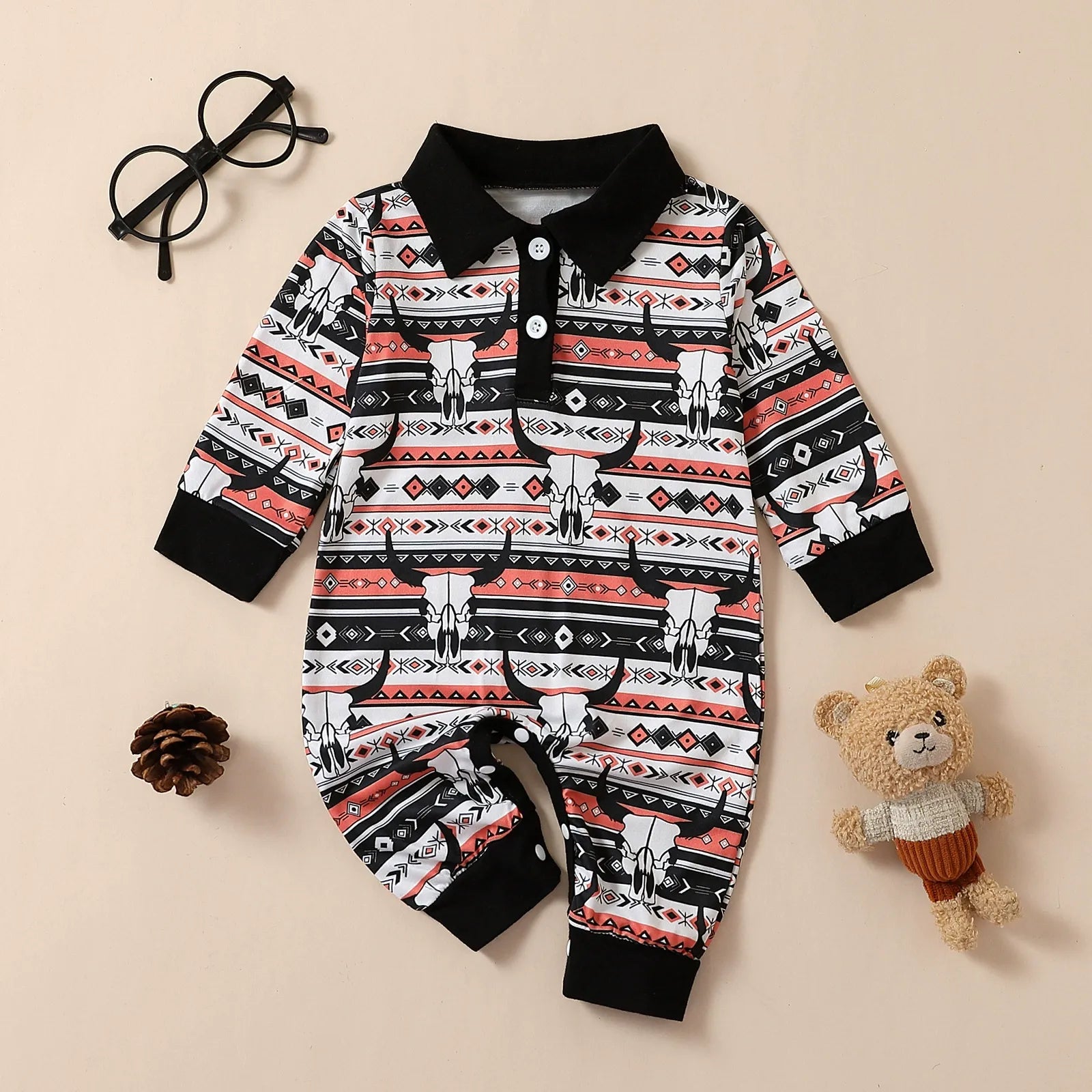 Baby Cowboy Polo Short Print Romper