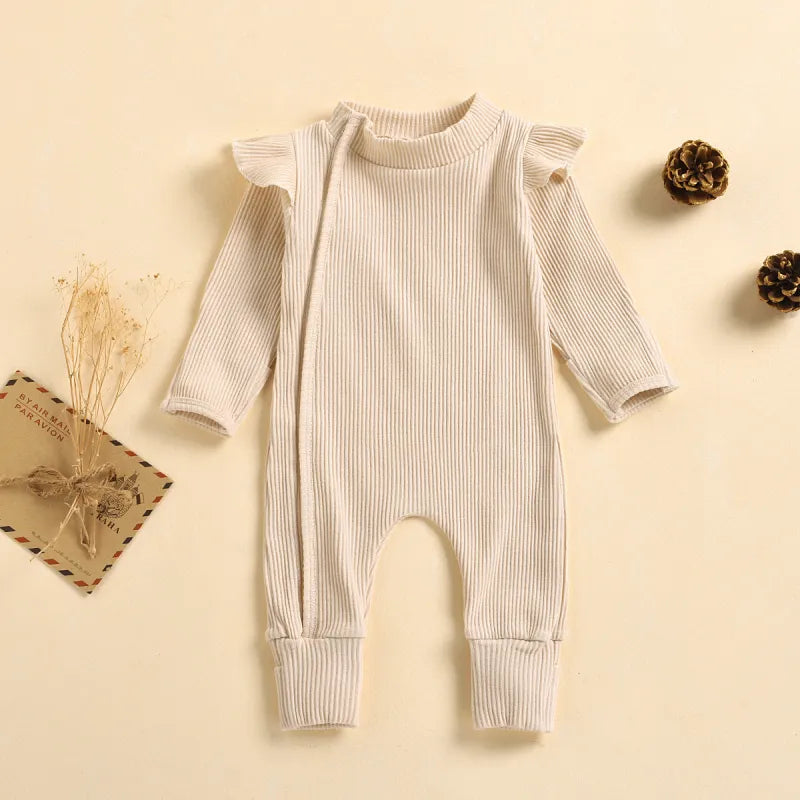 Baby Solid Color Zipper Romper