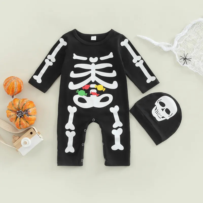 Baby Halloween Skull Print Rompers