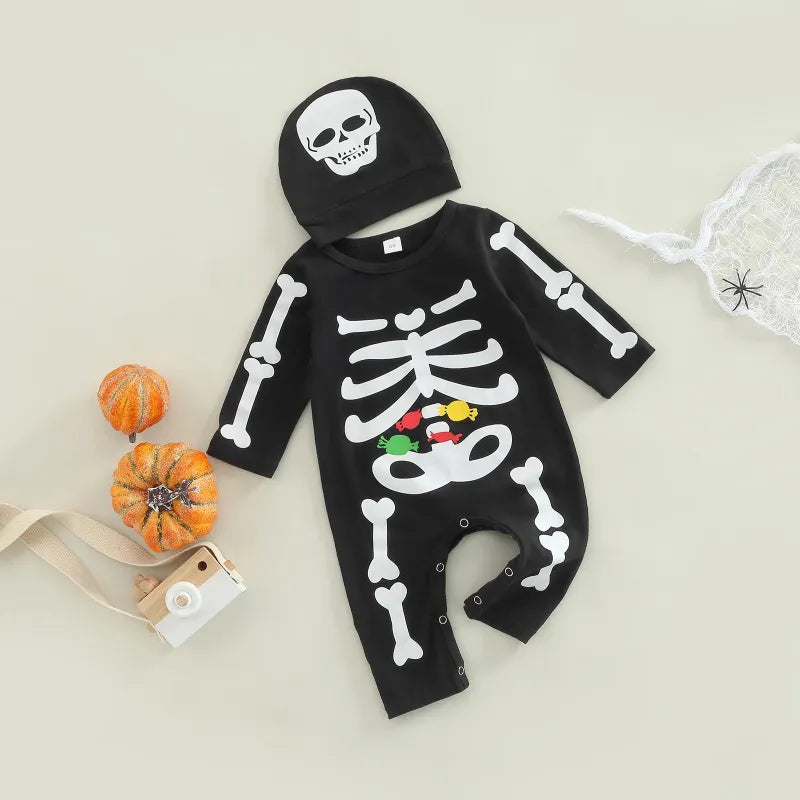 Baby Halloween Skull Print Rompers